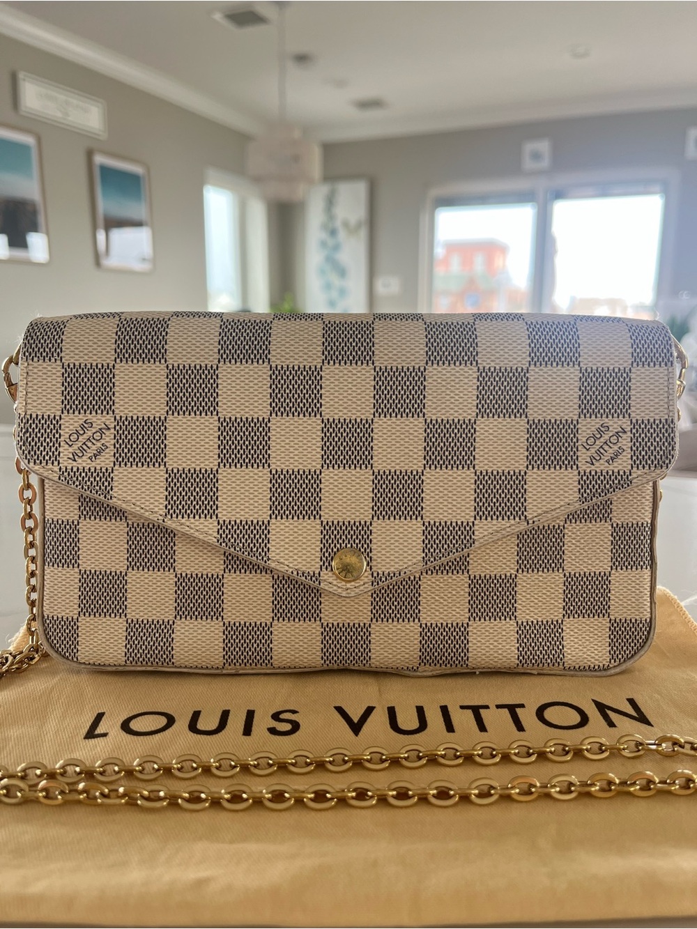 Louis Vuitton Damier Azur Pochette Felicie Crossbody Bag & Wallet Inserts - Picture 6 of 16